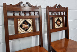 Pair of Edwardian Mahogany Hall Chairs With Original Tile in Back | Antique & Vintage | Moonee Ponds Antiques | Australia Wide Delivery