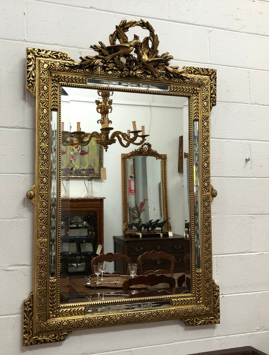 19th Century French Cushion Mirror With Acid Etched Pattern