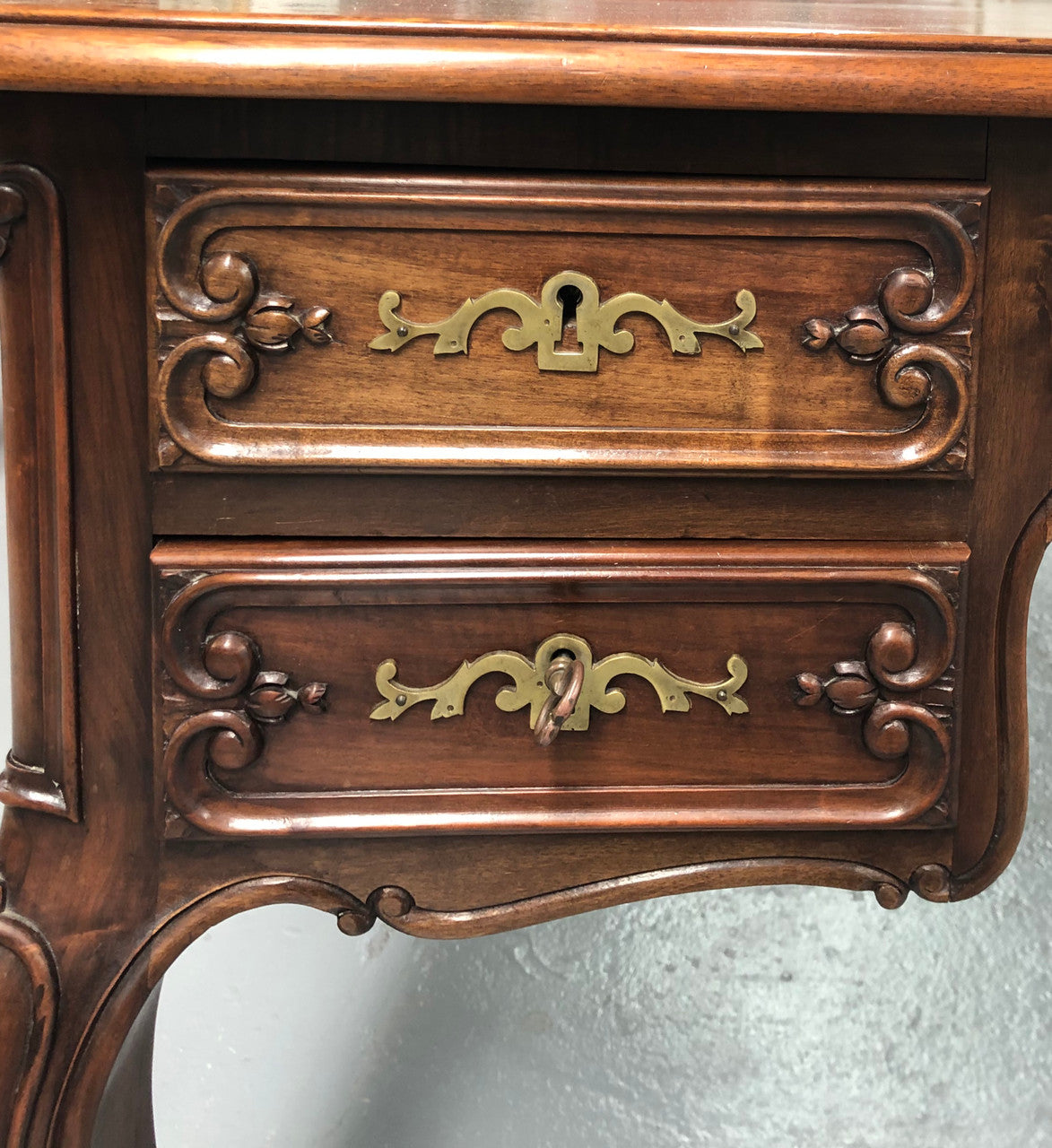 Antique French Walnut & Parquetry Top Louis XV Style Partners Desk | Antique & Vintage | Moonee Ponds Antiques | Australia Wide Delivery