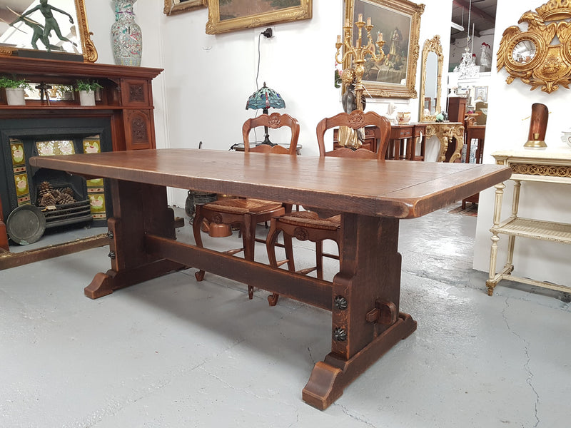 19th Century French Oak pedestal farmhouse table. In very good original detailed condition. Circa 1860's.