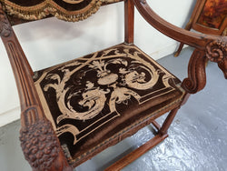 Beautifully Carved Egyptian Revival Armchair With Hand Sewn Embroidered Cover | Antique & Vintage | Moonee Ponds Antiques | Australia Wide Delivery