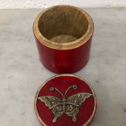Vintage Hand Carved Marble Trinket Box With Butterfly