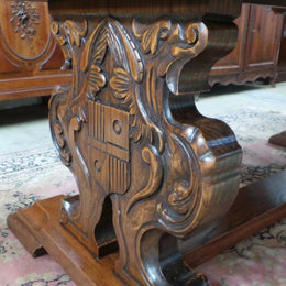 French Oak Extension Table With Carved Ornate Base