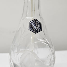 Pretty decorative Fuchsia pattern crystal perfume bottle. Produced by STUART. A bulb shape with atomiser in good working condition.