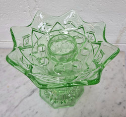 Green Depression Glass Flower Vase With Insert | Antique & Vintage | Moonee Ponds Antiques | Australia Wide Delivery