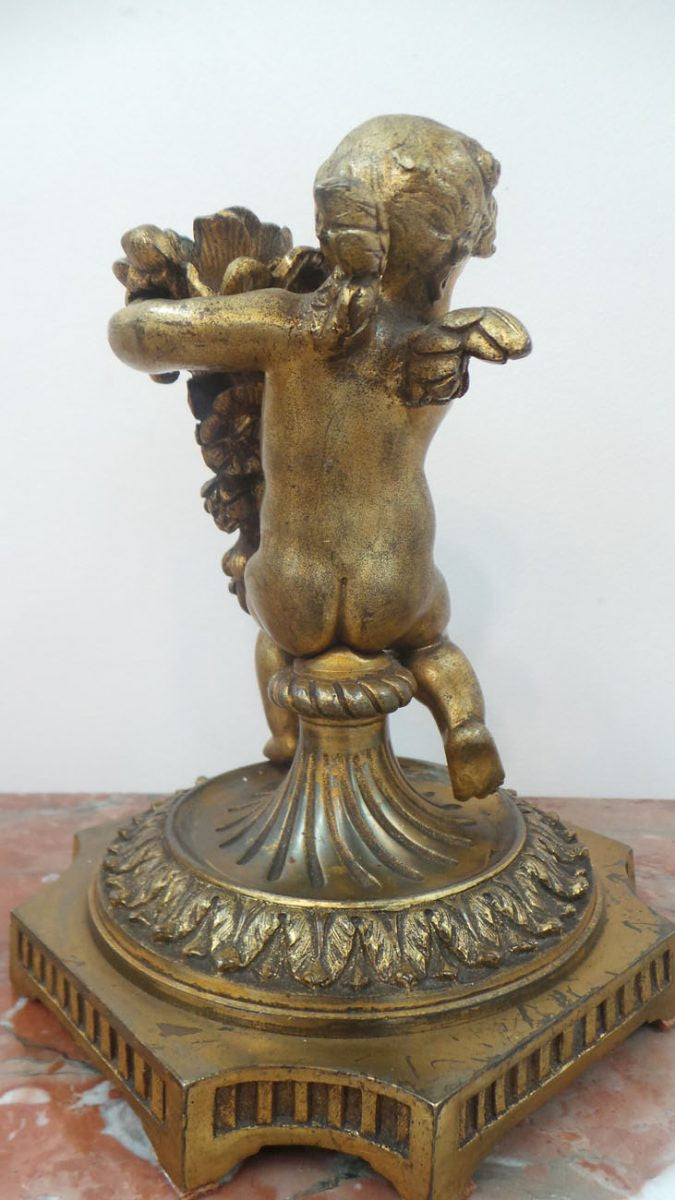 Antique French Gilt Bronze Cupid Candlestick