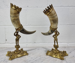Pair Of 19th Century French Gilt Metal And Horn Mantle Vases | Antique & Vintage | Moonee Ponds Antiques | Australia Wide Delivery