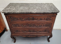 French Oak Louis XV Style Marble Top Chest of Three Drawers | Antique & Vintage | Moonee Ponds Antiques | Australia Wide Delivery