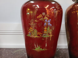 Matched Pair of Very Large Crown Devon Hand Painted Ruby Lustre Vases | Antique & Vintage | Moonee Ponds Antiques | Australia Wide Delivery