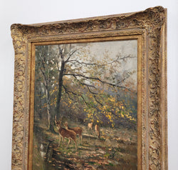 Charming Oil Painting on Canvas Depicting a Forest Scene & Deer | Antique & Vintage | Moonee Ponds Antiques | Australia Wide Delivery