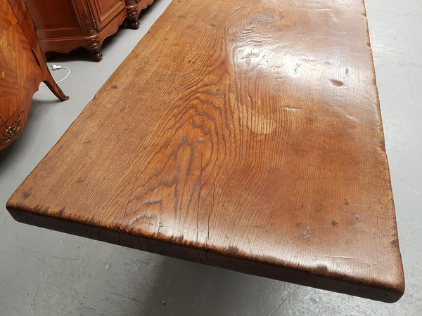 Superb 19th Century French Oak Pedestal Refectory Table Rustic Farmhouse