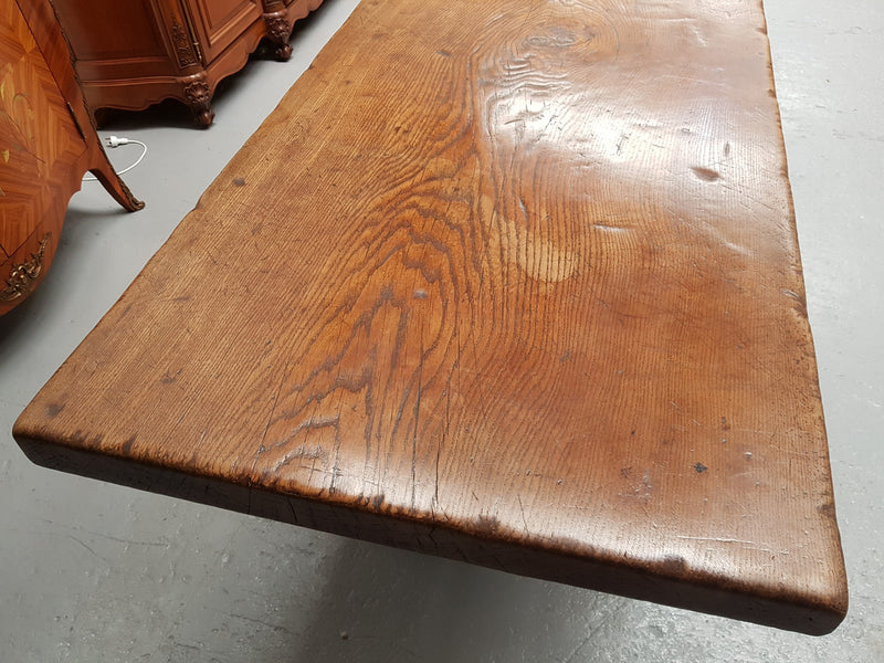 Superb 19th Century French Oak Pedestal Refectory Table Rustic Farmhouse