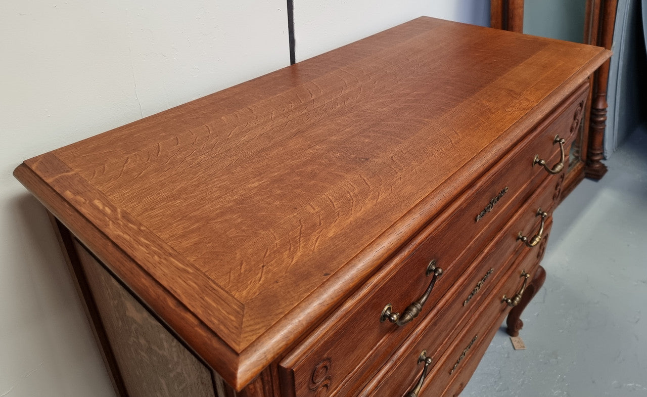 French Provincial Oak chest of three drawers. In good original detailed condition.