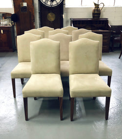 Custom Made Ivory Suede Covered Hardwood Set Of 10 Dining Chairs | Antique & Vintage | Moonee Ponds Antiques | Australia Wide Delivery