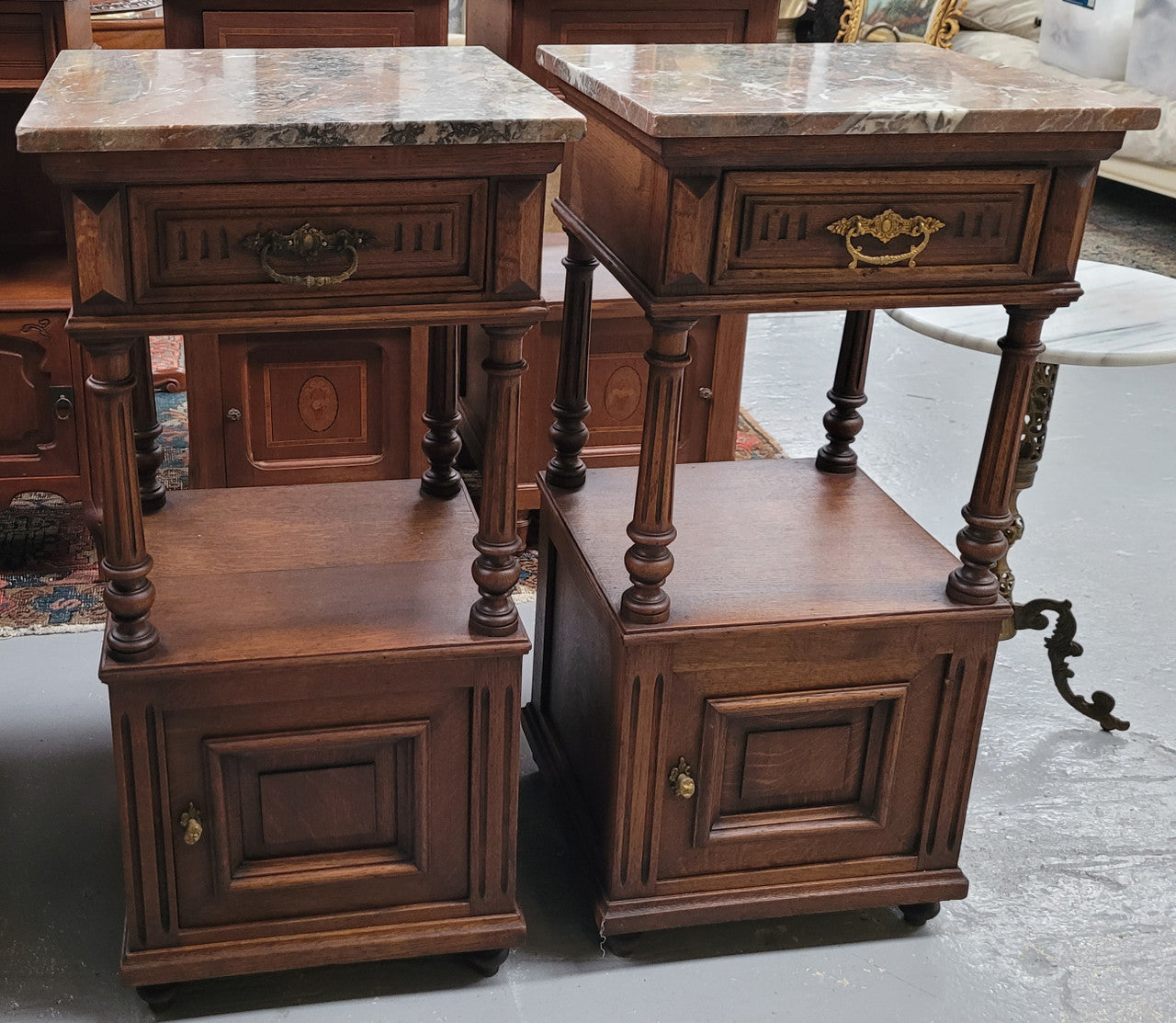A Superb Pair of Henry II Style Marble Top French Antique Bedside Cabinets | Antique & Vintage | Moonee Ponds Antiques | Australia Wide Delivery