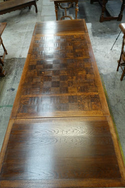 Large Parquetry Spanish Style French Oak Extension Table | Antique & Vintage | Moonee Ponds Antiques | Australia Wide Delivery