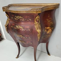 Rare French Louis XV Style Hand Painted Miniature Bombe Commode