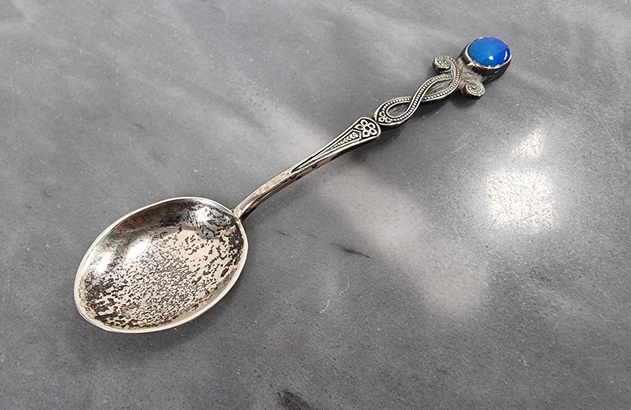 "Prouds" Australian Silver Arts and Crafts Opal spoon. In good original condition, please view photos as it helps form part of the description.