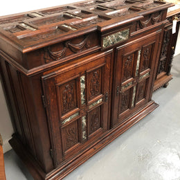 A unique 18th century French oak carved cabinet with inset marble. In good original condition.