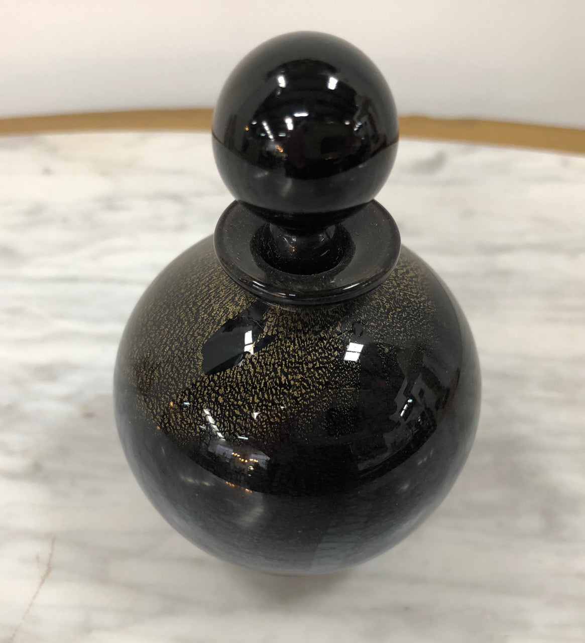 Nick Wirdnam Round Black & Gold Art Glass Scent Bottle | Antique & Vintage | Moonee Ponds Antiques | Australia Wide