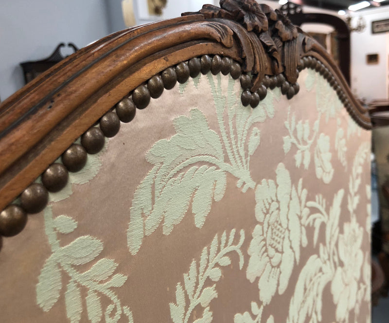 Rare Antique French Walnut Louis XVI "Silk Brocade Fabric" three fold screen. The fabric is in good overall condition with some minor wear and tear.