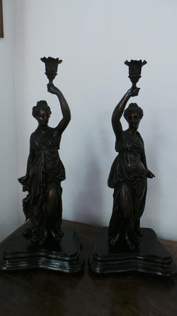 Pair Of French Bronzed Late Victorian Figurine Candle Sticks | Antique & Vintage | Moonee Ponds Antiques | Australia Wide Delivery