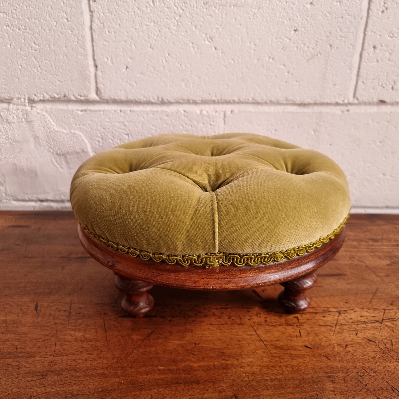 Vintage Round Upholstered Buttoned Footstool | Antique & Vintage | Moonee Ponds Antiques | Australia Wide