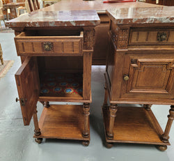 Pair French Oak Henry II Style Rouge Marble Topped Bedside Cabinet | Antique & Vintage | Moonee Ponds Antiques | Australia Wide Delivery