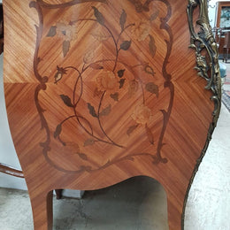 French Marquetry Inlay Kingwood Louis XV Marble Top Commode