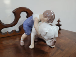 Two Friends Figurine 1790 Designed by Michaela Ahlmann for Bing & Grondahl (B&G) " Young boy hugging his patient Bulldog" | Antique & Vintage | Moonee Ponds Antiques | Australia Wide Delivery