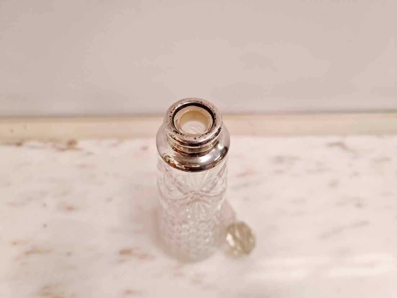 Tall Hallmarked Silver Top Cut Crystal Scent Bottle