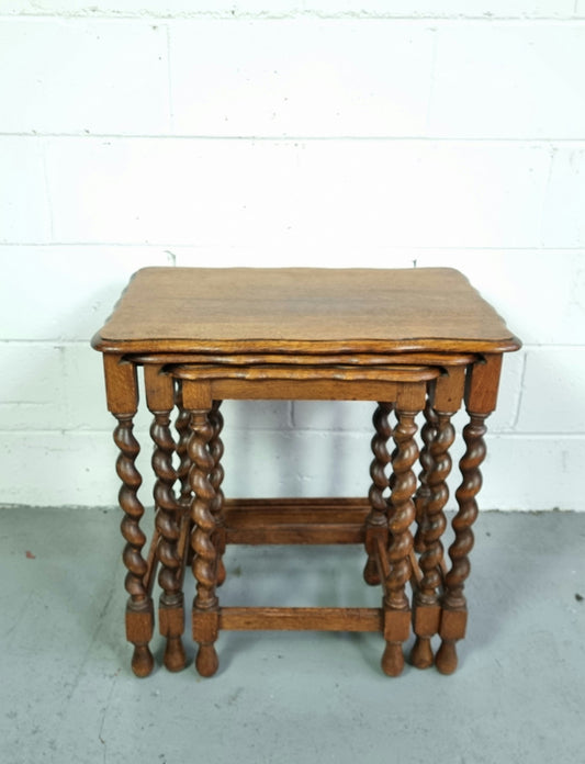Jacobean style Antique nest of tables with classic barely twist. They are in good original detailed condition.
