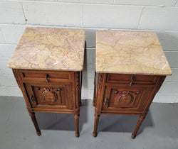 Pair of Louis XV Oak & Marble Top Bedside Cabinets | Antique & Vintage | Moonee Ponds Antiques | Australia Wide Delivery