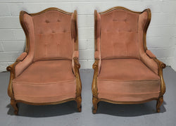 French Pair Of Louis XV Style Pink Upholstered Wing Back Chairs | Antique & Vintage | Moonee Ponds Antiques | Australia Wide Delivery