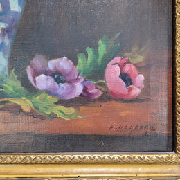 Beautiful French signed oil on canvas painting, depicting floral arrangement in good original gilt frame.