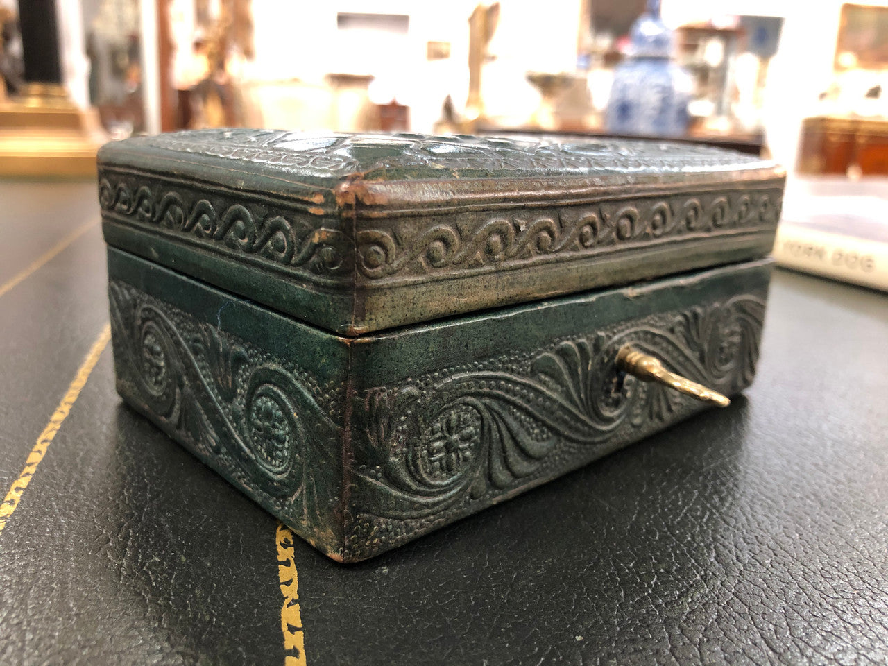 Victorian Green Leather Embossed Box