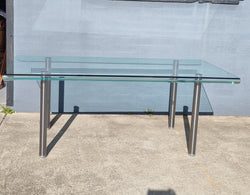 Striking & Distinctive Vintage FIAM Italia Designer Curved Edge Glass Desk | Antique & Vintage | Moonee Ponds Antiques | Australia Wide Delivery