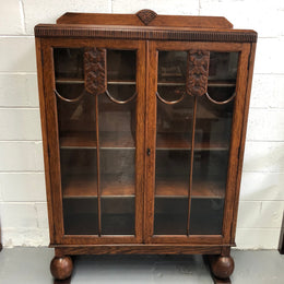 English Oak Tudor Style Bookcase/Display Cabinet
