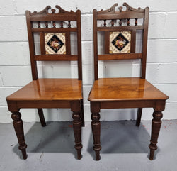 Pair of Edwardian Mahogany Hall Chairs With Original Tile in Back | Antique & Vintage | Moonee Ponds Antiques | Australia Wide Delivery
