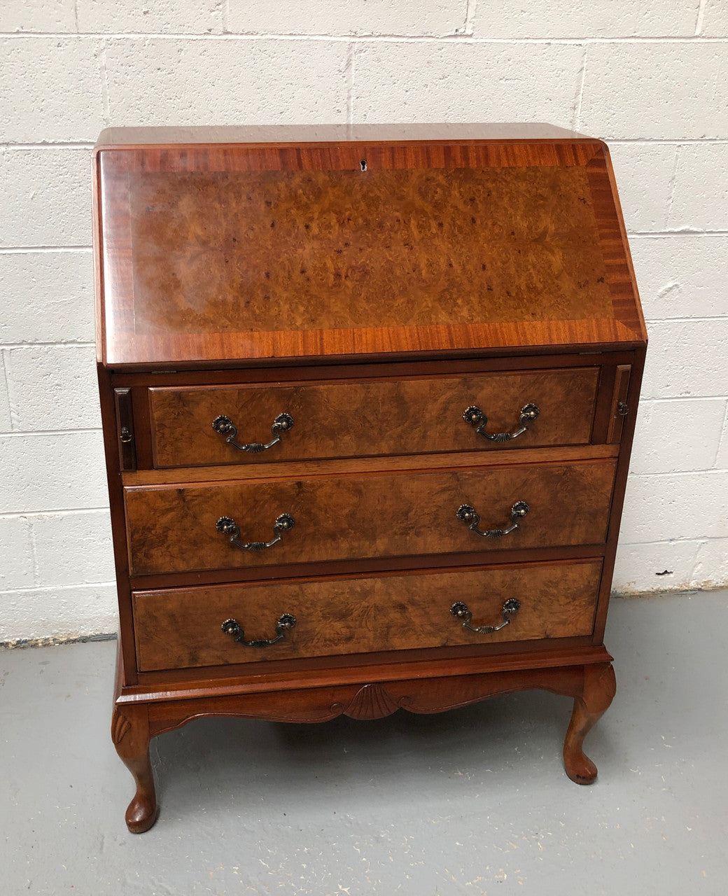 Chippendale Style Walnut & Burr Walnut Writing Bureau | Antique & Vintage | Moonee Ponds Antiques | Australia Wide Delivery
