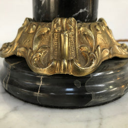 Vintage Brass cherub lamp with a marble and brass base and lovely frosted flame glass shade in good condition.
