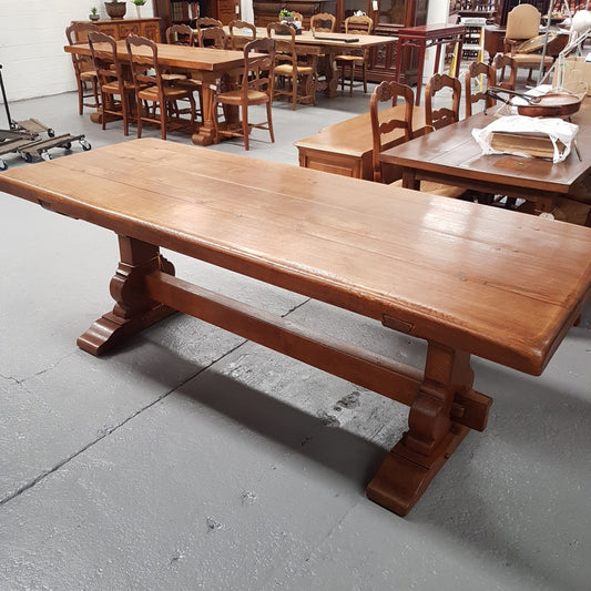 French Oak Stretcher Base Dining Table