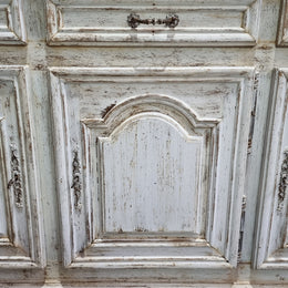 19th Century French painted three door oak buffet. Plenty of storage space with three drawers and doors. In good original condition.