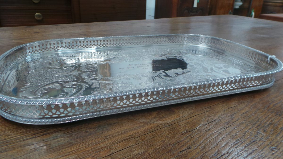 Decorative Silver Plated Rectangular Drinks Tray | Antique & Vintage | Moonee Ponds Antiques | Australia Wide Delivery