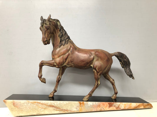Beautiful signed French Art Deco cold Painted spelter horse statue. Stands tall at 42 cm.