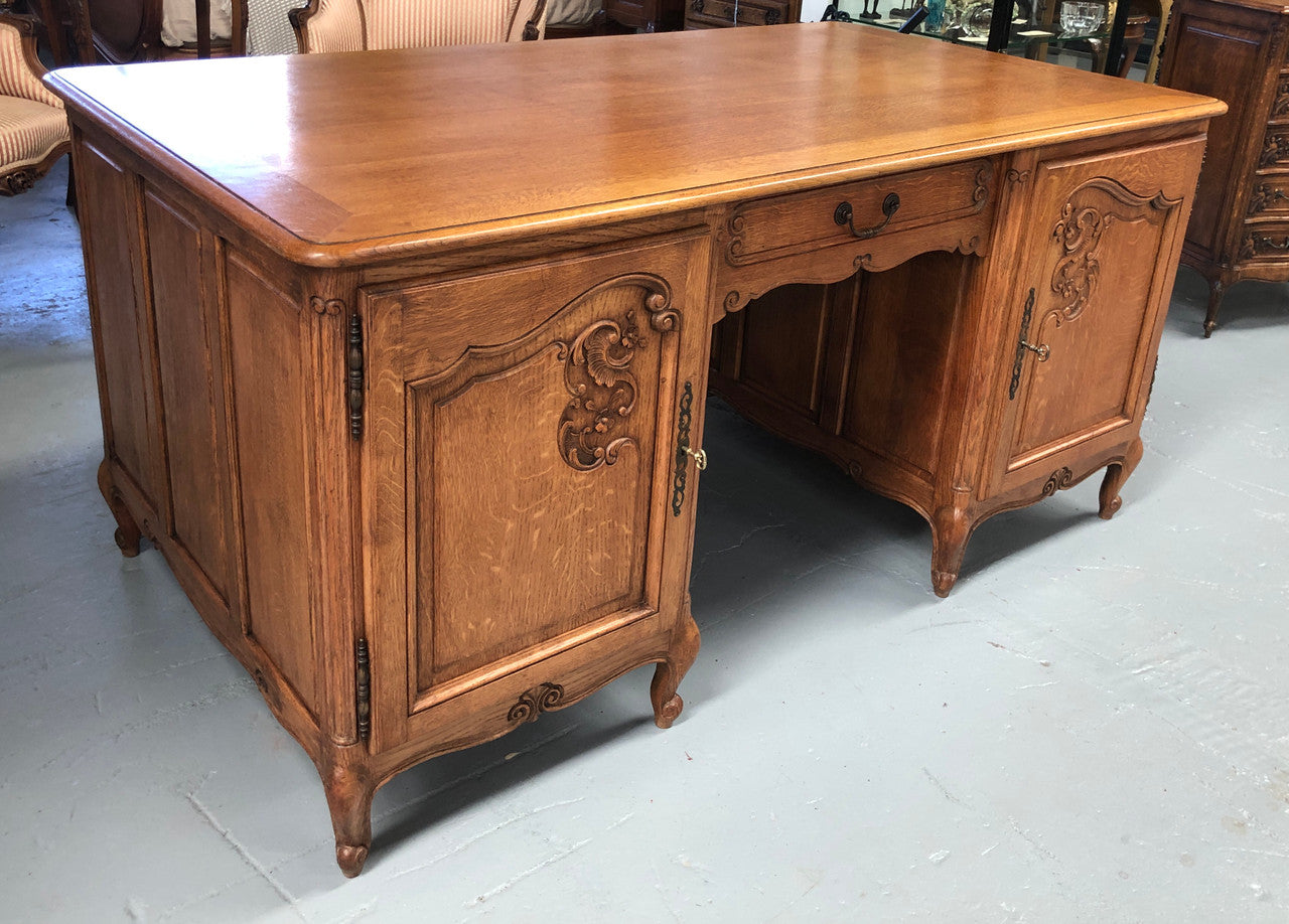 Lovely Carved French Oak Partners Desk | Antique & Vintage | Moonee Ponds Antiques | Australia Wide Delivery