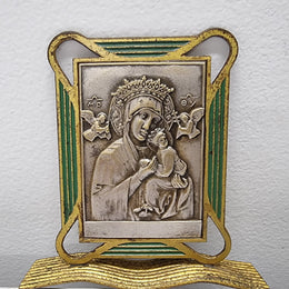 Art Deco silver, gilt brass and enamel religious icon. It has been sourced locally and is in good original condition. Please see pictures as they help form part of the description.