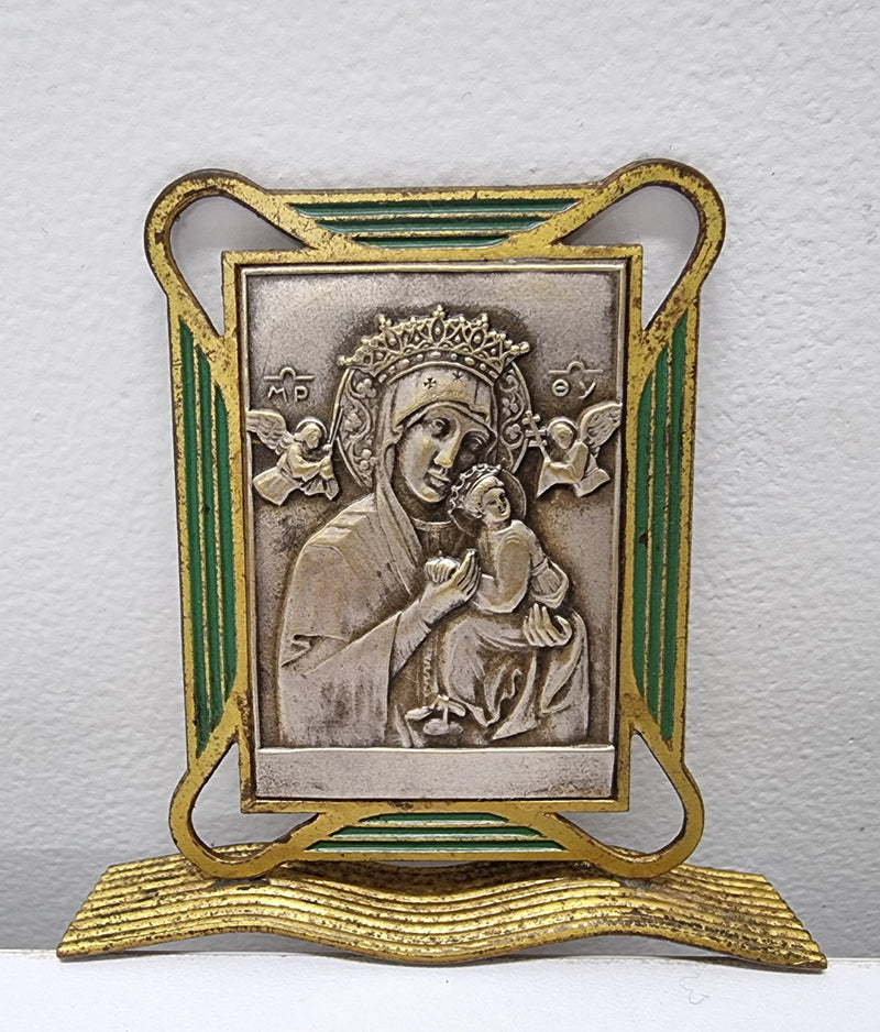 Art Deco silver, gilt brass and enamel religious icon. It has been sourced locally and is in good original condition. Please see pictures as they help form part of the description.