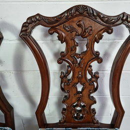 Stunning Pair of Antique French Carved Mahogany Hall Chairs