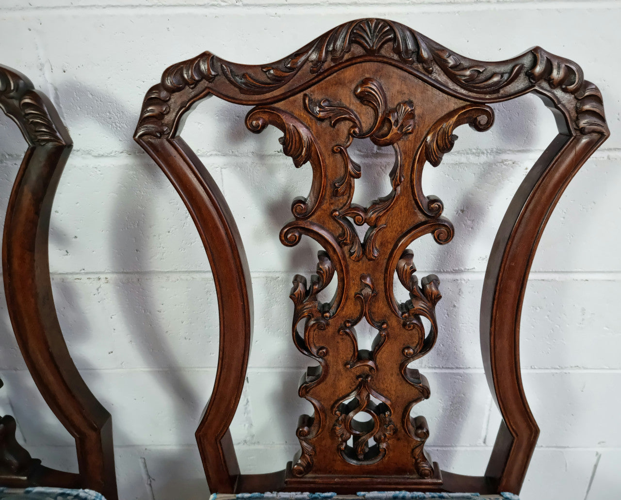 Stunning Pair of Antique French Carved Mahogany Hall Chairs